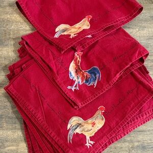 Williams Sonoma- Red Rooster script cloth napkins- Set of 10